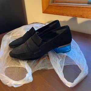Topshop Suede Black Loafers with Clear Blue Plexiglass Heel EU36